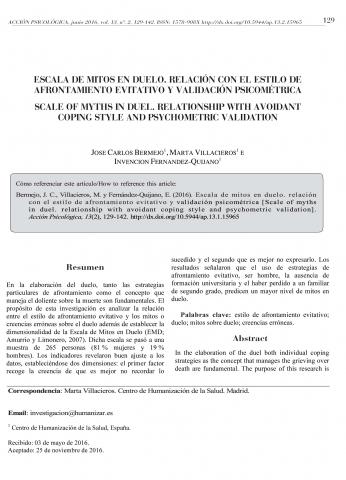 Nuevo estudio sobre duelo: Bermejo y equipo